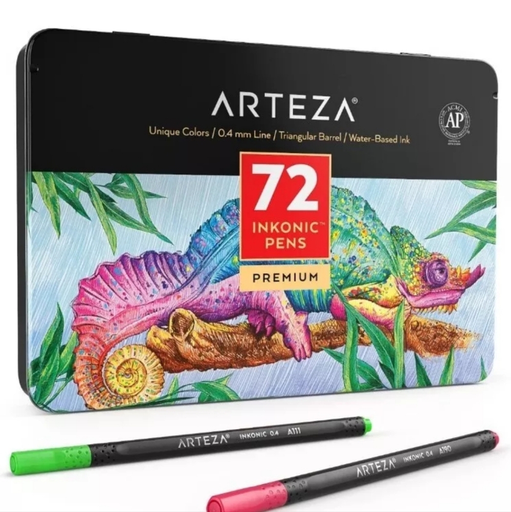 ARTEZA Inkonic Fineliners,  0.4mm Fine Point Tip Markers, Set of 72 Art Pens NOB